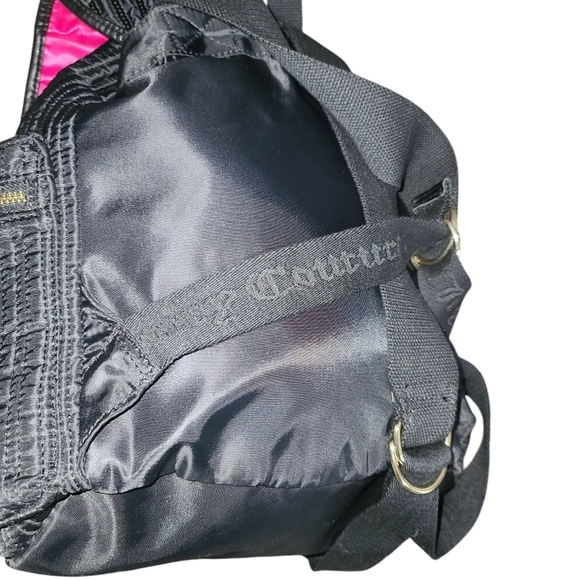 JUICY COUTURE Black Satin Sequin Quilted Drawstring Backpack With Gold Hardware - Picture 14 of 15